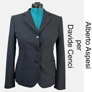 Alberto Aspesi Davide‎ Cenci Womens Black Wool Blend 3-Button Blazer Italy Sz 46